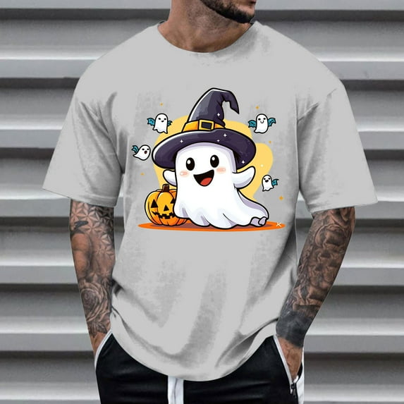 FDGIU Men's Halloween T-Shirt Plus Size Short Sleeve Shirts - Ghost Pumpkin Graphic Tee, Spooky Funny Costume Top, Loose Fit Short Sleeve Casual Shirt