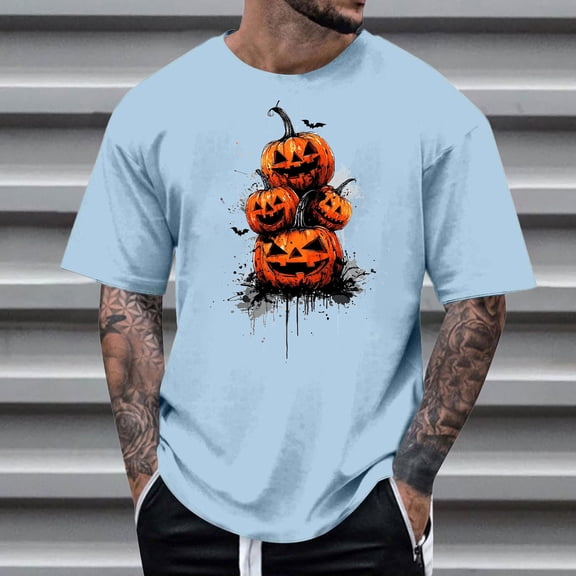 FDGIU Men's Halloween T-Shirt Plus Size Short Sleeve Shirts - Ghost Pumpkin Graphic Tee, Spooky Funny Costume Top, Loose Fit Short Sleeve Casual Shirt