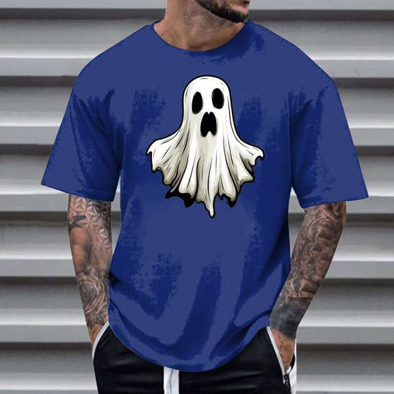 FDGIU Men's Halloween T-Shirt Plus Size Short Sleeve Shirts - Ghost Pumpkin Graphic Tee, Spooky Funny Costume Top, Loose Fit Short Sleeve Casual Shirt