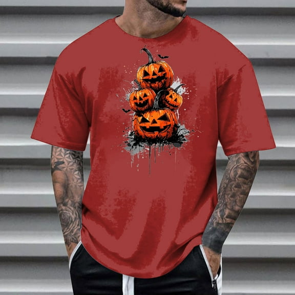 FDGIU Men's Halloween T-Shirt Plus Size Short Sleeve Shirts - Ghost Pumpkin Graphic Tee, Spooky Funny Costume Top, Loose Fit Short Sleeve Casual Shirt