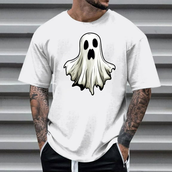 FDGIU Men's Halloween T-Shirt Plus Size Short Sleeve Shirts - Ghost Pumpkin Graphic Tee, Spooky Funny Costume Top, Loose Fit Short Sleeve Casual Shirt