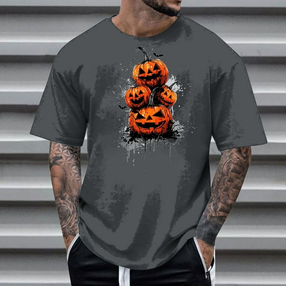 FDGIU Men's Halloween T-Shirt Plus Size Short Sleeve Shirts - Ghost Pumpkin Graphic Tee, Spooky Funny Costume Top, Loose Fit Short Sleeve Casual Shirt