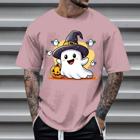 FDGIU Men's Halloween T-Shirt Plus Size Short Sleeve Shirts - Ghost Pumpkin Graphic Tee, Spooky Funny Costume Top, Loose Fit Short Sleeve Casual Shirt
