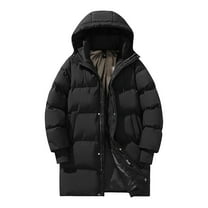 FDGIU Men's Heavy Duty Quilted Puffer Parka - Winter Long Coat with Hood, Windproof Cold Weather Outerwear
