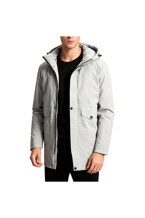 Men's Heavy Duty Quilted Puffer Parka - Winter Long Coat with Hood, Windproof Cold Weather Outerwear