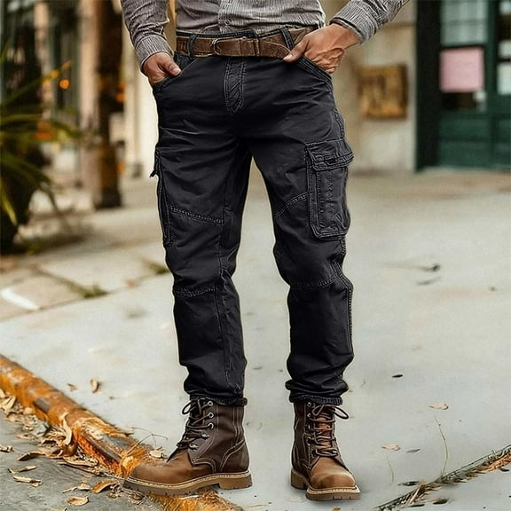 FDGIU ‌Men's Hiking Cargo Pants, Lightweight Athletic Joggers with Elastic Waist & Pocket for Outdoor & Casual