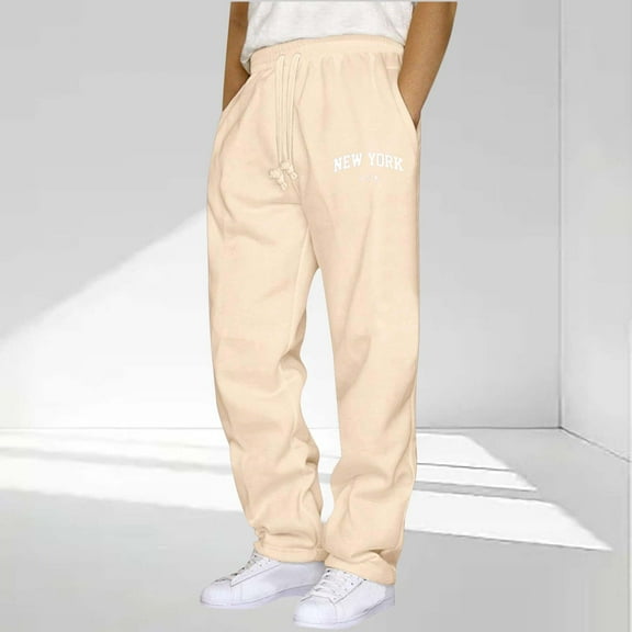 FDGIU Men's Loose Fit Casual Pants, Straight Leg Lightweight Trousers with Elastic Drawstring Waist for Daily Wear