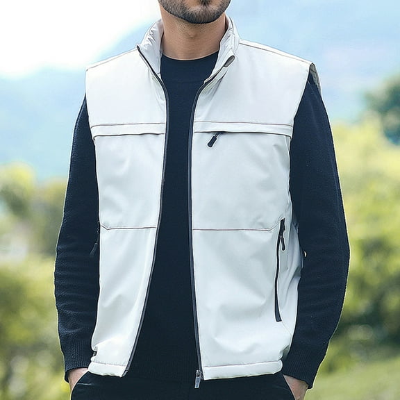 FDGIU Men's Oversized Puffer Vest - Stand Collar Zip-Up with Pockets, Lightweight Sleeveless Solid Color Jacket for Winter Casual Outdoor Wear