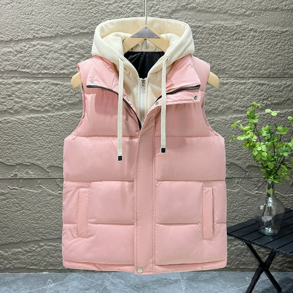 FDGIU Men's Oversized Puffer Vest - Stand Collar Zip-Up with Pockets, Lightweight Sleeveless Solid Color Jacket for Winter Casual Outdoor Wear