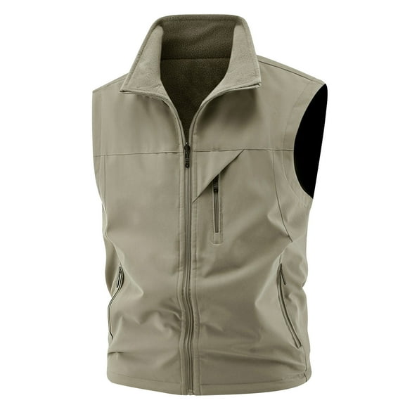 FDGIU Men's Oversized Puffer Vest - Stand Collar Zip-Up with Pockets, Lightweight Sleeveless Solid Color Jacket for Winter Casual Outdoor Wear