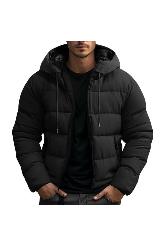 Men's Puffer Jacket - Stand Collar Winter Thickened Quilted Parka, Warm Lightweight Cold Weather Coat, Multiple Colors