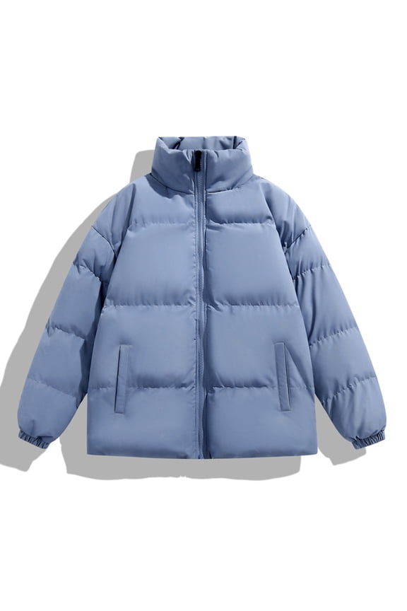 Men's Puffer Jacket - Stand Collar Winter Thickened Quilted Parka, Warm Lightweight Cold Weather Coat, Multiple Colors