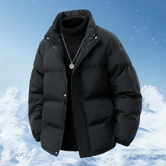 FDGIU Men's Puffer Jacket - Stand Collar Winter Thickened Quilted Parka, Warm Lightweight Cold Weather Coat, Multiple Colors