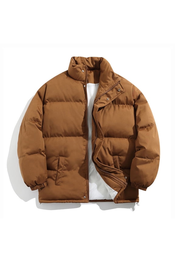 Men's Puffer Jacket - Stand Collar Winter Thickened Quilted Parka, Warm Lightweight Cold Weather Coat, Multiple Colors