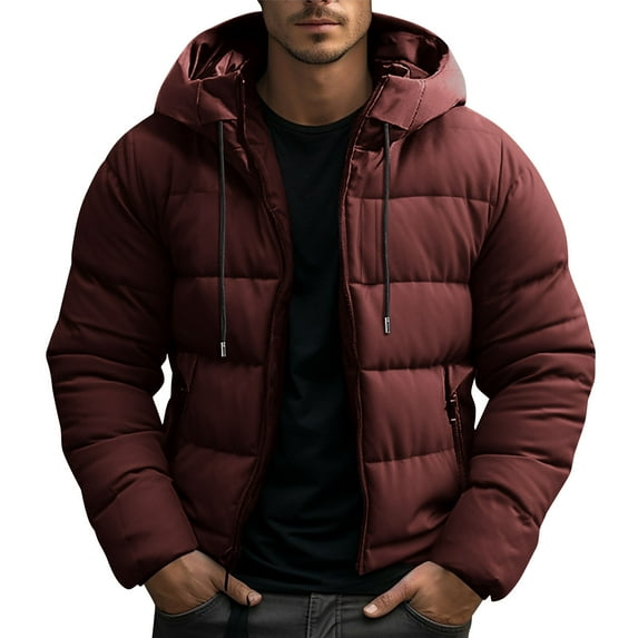 FDGIU Men's Puffer Jacket - Stand Collar Winter Thickened Quilted Parka, Warm Lightweight Cold Weather Coat, Multiple Colors