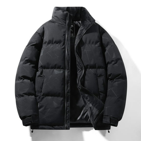 FDGIU Men's Quilted Puffer Coat, Stand Collar Thickened Winter Jacket, Thermal Insulated Windproof Parka for Men