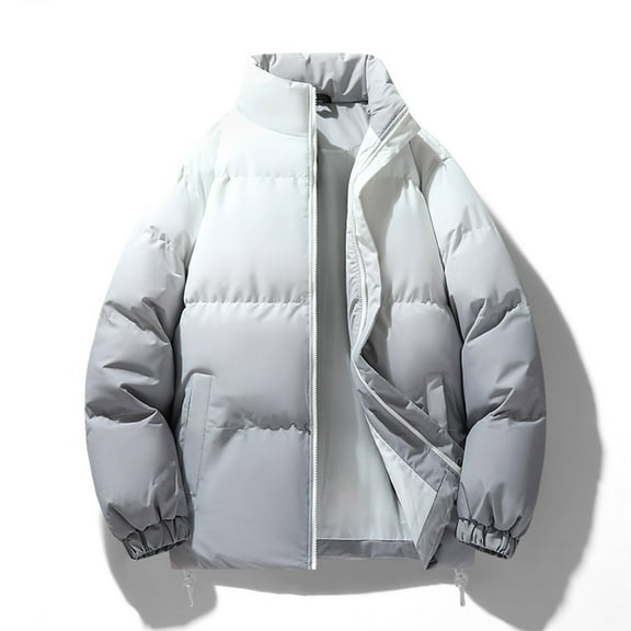 FDGIU Men's Quilted Puffer Coat, Stand Collar Thickened Winter Jacket, Thermal Insulated Windproof Parka for Men