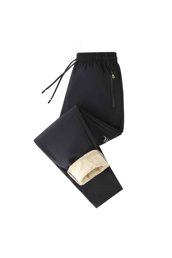 Men's Sherpa Lined Sweatpants - Winter Warm Joggers with Drawstring Elastic Waist & Zipper Pockets