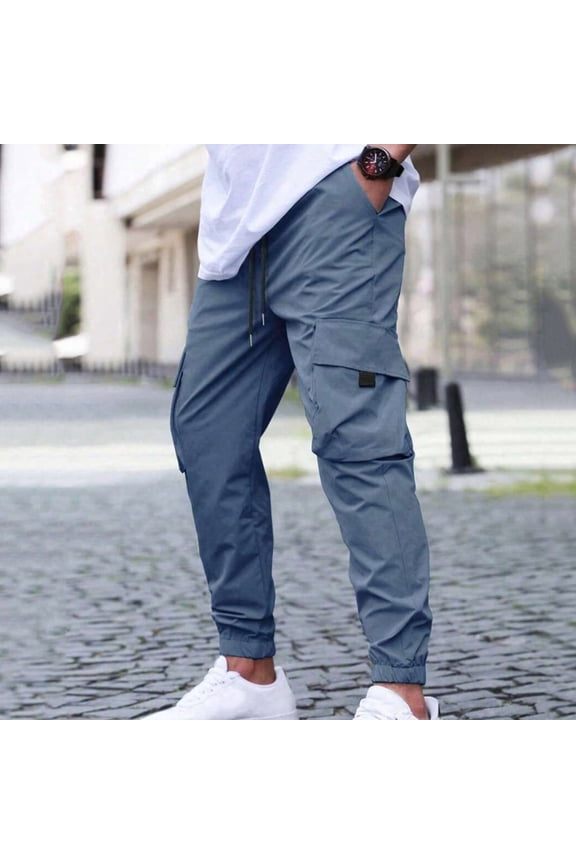 Men's Soft Cargo Pants - Breathable Elastic Waist Joggers with Drawstring, Tapered Fit Multi-Pocket Tactical Trousers for Hiking and Daily Wear