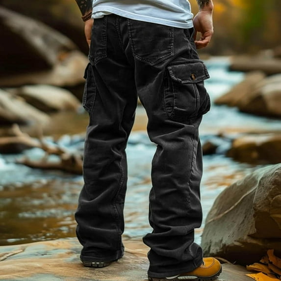 FDGIU Men's Soft Cargo Pants - Breathable Elastic Waist Joggers with Drawstring, Tapered Fit Multi-Pocket Tactical Trousers for Hiking and Daily Wear