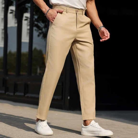 FDGIU ‌Men's Straight Leg Trousers, Loose Fit Casual Dress Pants with Elastic Waistband for Athletic & Leisure Activities