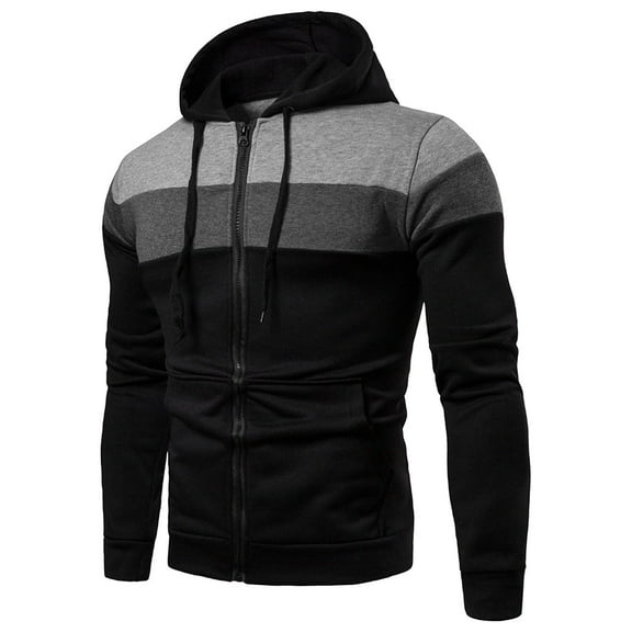 FDGIU Men's Sweatshirts Men's Solid Color Long Sleeve Hooded Tricolor Patchwork Cardigan Loose Casual Sports Zipper Hoodie Coat Lightweight Fleece Hoodie