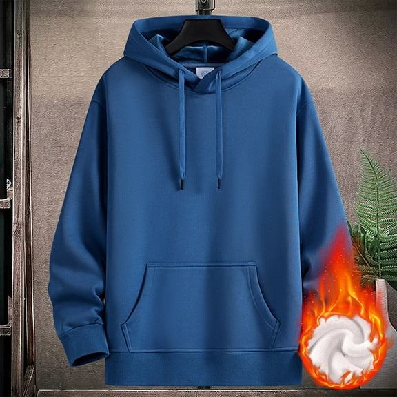 FDGIU Men's Thermal Fleece Hoodie - Winter Pullover Sweatshirt with Drawstring Hood and Kangaroo Pocket, Slim Fit Long Sleeve for Casual/Sports