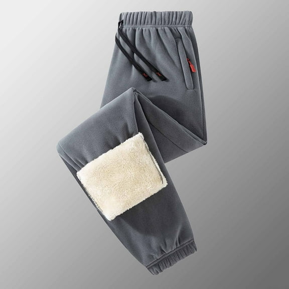 FDGIU Men's Thermal Jogger Sweatpants - Fleece Lined Winter Warm Pants with Pockets, Running Hiking Sports Pants