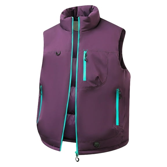 FDGIU Men's Thickened Quilted Puffer Vest - Winter Warm Sleeveless Jacket with Zip Pockets for Hiking Travel, Lightweight Outerwear