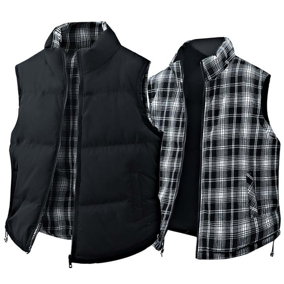 FDGIU Men's Thickened Quilted Puffer Vest - Winter Warm Sleeveless Jacket with Zip Pockets for Hiking Travel, Lightweight Outerwear