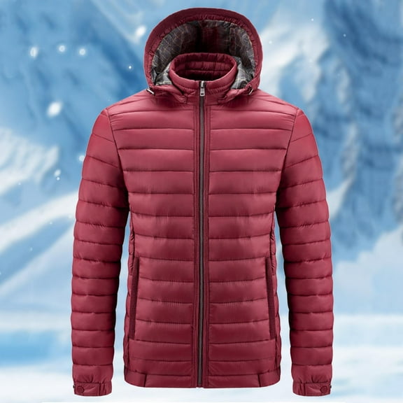 FDGIU Men's Versatile Quilted Puffer Jacket, Hooded Winter Coat with Hood, Warm Windproof Insulated Outerwear