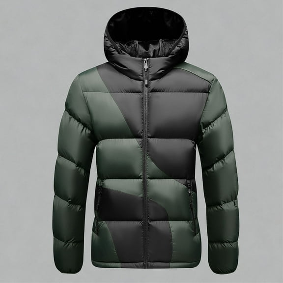 FDGIU Men's Versatile Quilted Puffer Jacket, Hooded Winter Coat with Hood, Warm Windproof Insulated Outerwear