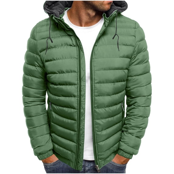 FDGIU Men's Versatile Quilted Puffer Jacket, Hooded Winter Coat with Hood, Warm Windproof Insulated Outerwear