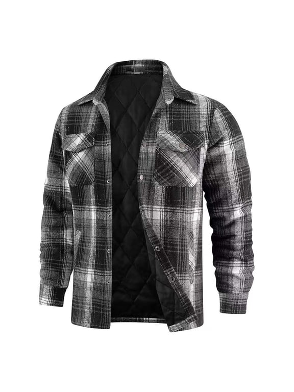 Men's Winter Flannel Shirt Jacket - Heavy Thick Sherpa Lined Button Outwear