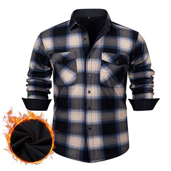 FDGIU ‌Men's Winter Flannel Shirt Jacket - Heavy Thick Sherpa Lined Button Outwear