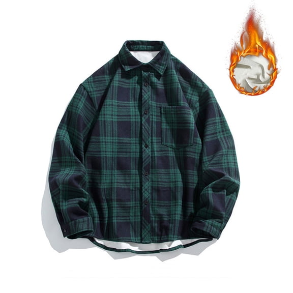 FDGIU ‌Men's Winter Flannel Shirt Jacket - Heavy Thick Sherpa Lined Button Outwear