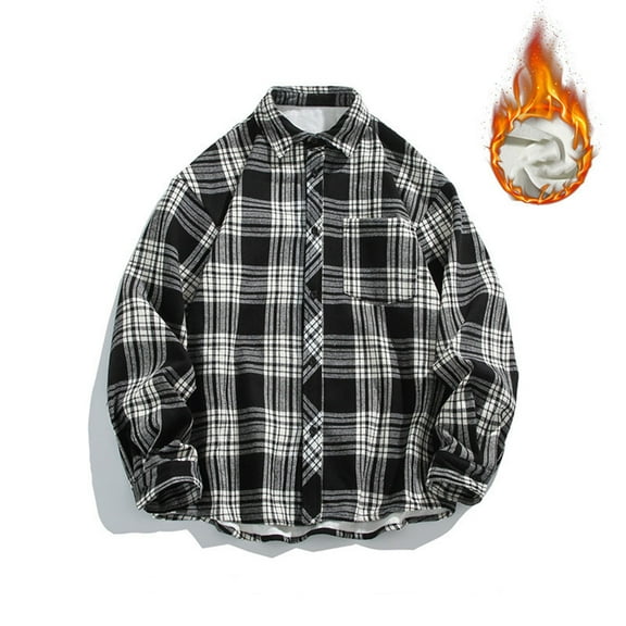 FDGIU ‌Men's Winter Flannel Shirt Jacket - Heavy Thick Sherpa Lined Button Outwear