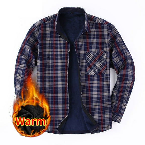 FDGIU ‌Men's Winter Flannel Shirt Jacket - Heavy Thick Sherpa Lined Button Outwear
