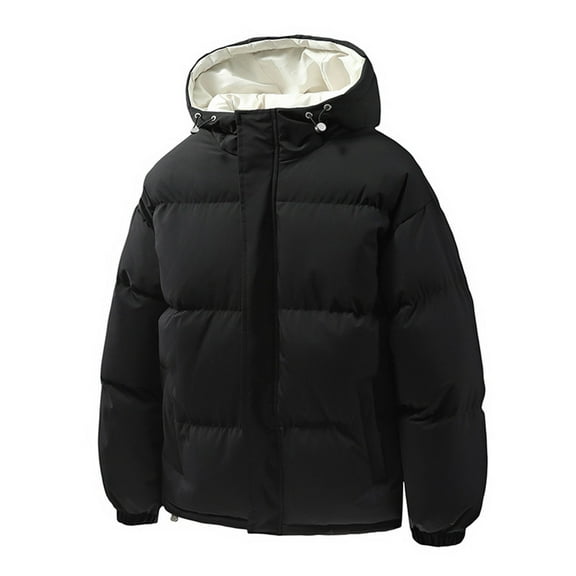 FDGIU Men's Winter Puffer Jacket - Hood Windproof Thermal Long Coat for Cold Weather