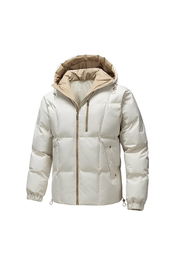 Men's Winter Puffer Jacket - Hood Windproof Thermal Long Coat for Cold Weather