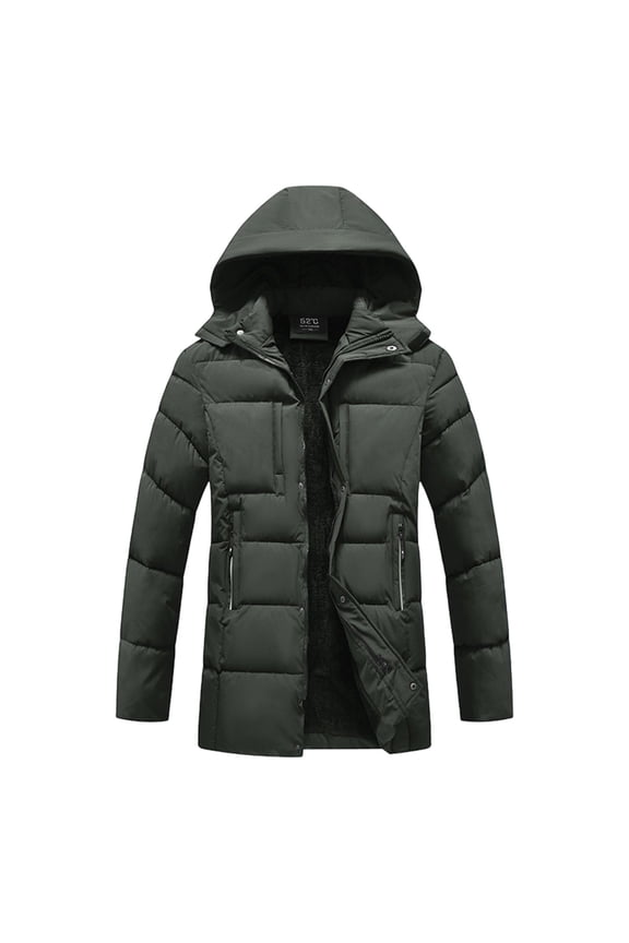Men's Winter Puffer Jacket - Hood Windproof Thermal Long Coat for Cold Weather