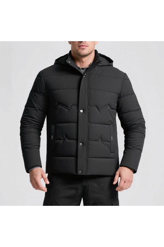 Men's Winter Puffer Jacket - Hood Windproof Thermal Long Coat for Cold Weather