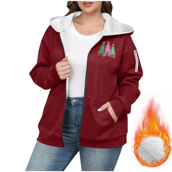 FDGIU Oversized Hoodies Women Zip Up Coats - 2025 Plus Velvet Thickened Fleece Sweatshirt, Long Sleeve Casual Jacket with Pocket