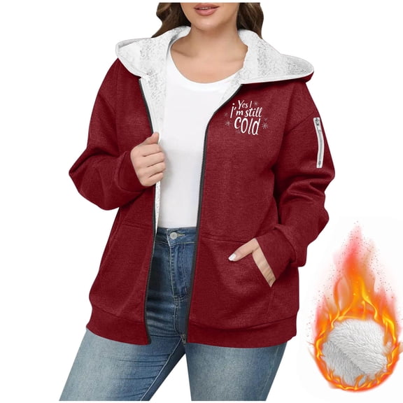 FDGIU Oversized Hoodies Women Zip Up Coats - 2025 Plus Velvet Thickened Fleece Sweatshirt, Long Sleeve Casual Jacket with Pocket