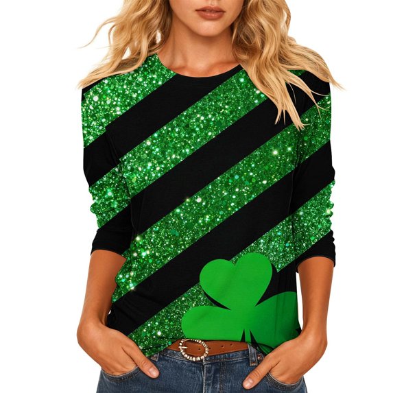 FDGIU Plus Size St. Patrick's Day Tee for Women - Short Sleeve Shamrock Graphic Crew Neck Top