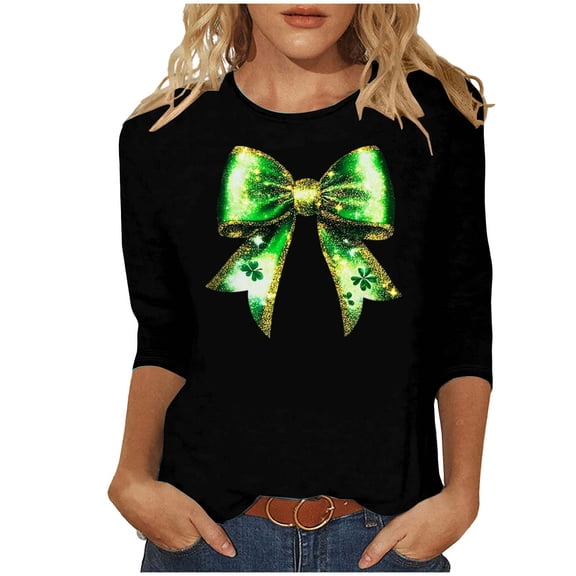 FDGIU Plus Size St. Patrick's Day Tee for Women - Short Sleeve Shamrock Graphic Crew Neck Top