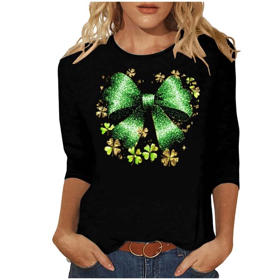 FDGIU Plus Size St. Patrick's Day Tee for Women - Short Sleeve Shamrock Graphic Crew Neck Top
