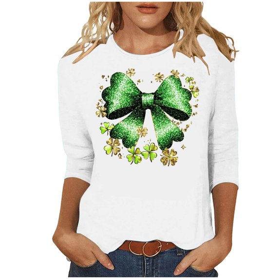 FDGIU Plus Size St. Patrick's Day Tee for Women - Short Sleeve Shamrock Graphic Crew Neck Top