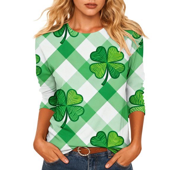 FDGIU Plus Size St. Patrick's Day Tee for Women - Short Sleeve Shamrock Graphic Crew Neck Top