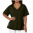 thumbnail image 1 of FDGIU ‌‌‌‌‌‌Plus Size Tunic Tops for Women - V-Neck Short Sleeve Loose Fit Casual Blouse for Summer & Fall Wear, 1 of 5